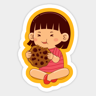 girl kids eating cookies Sticker